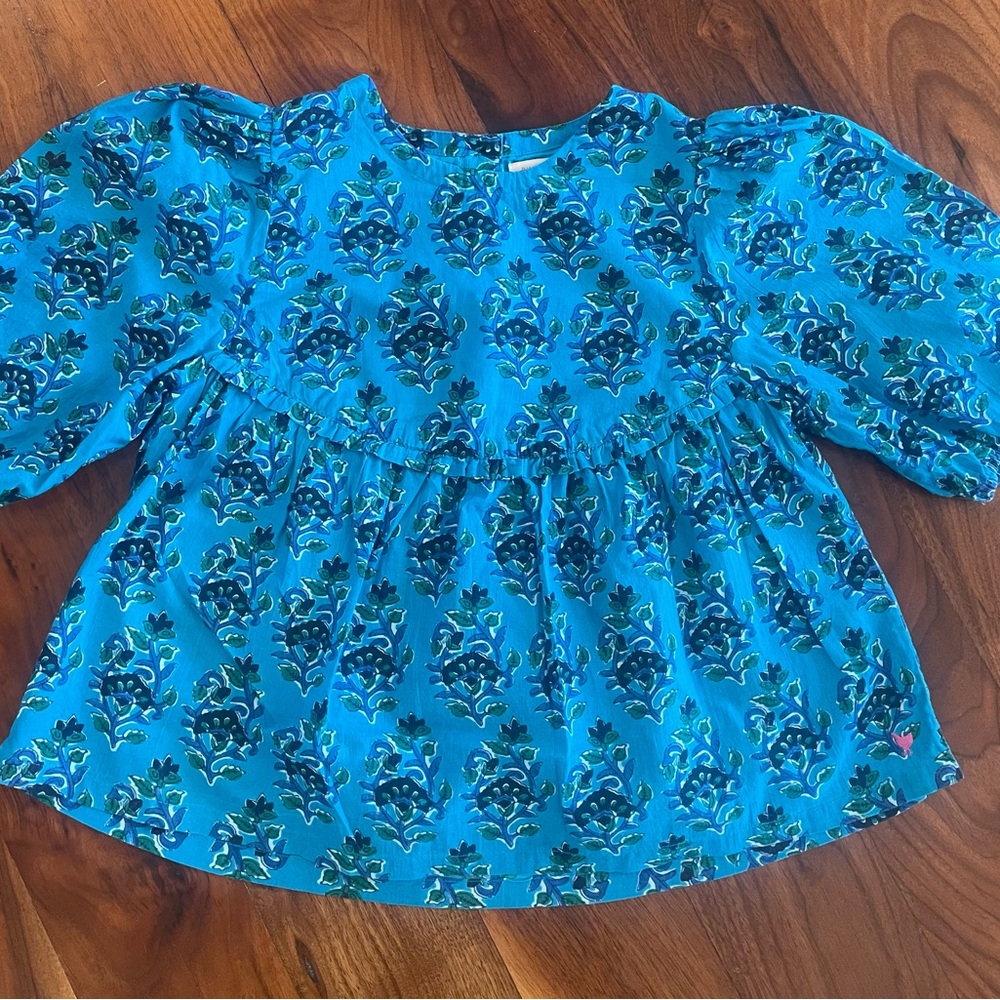Pink Chicken Rowen Top Azure Posey Block Print